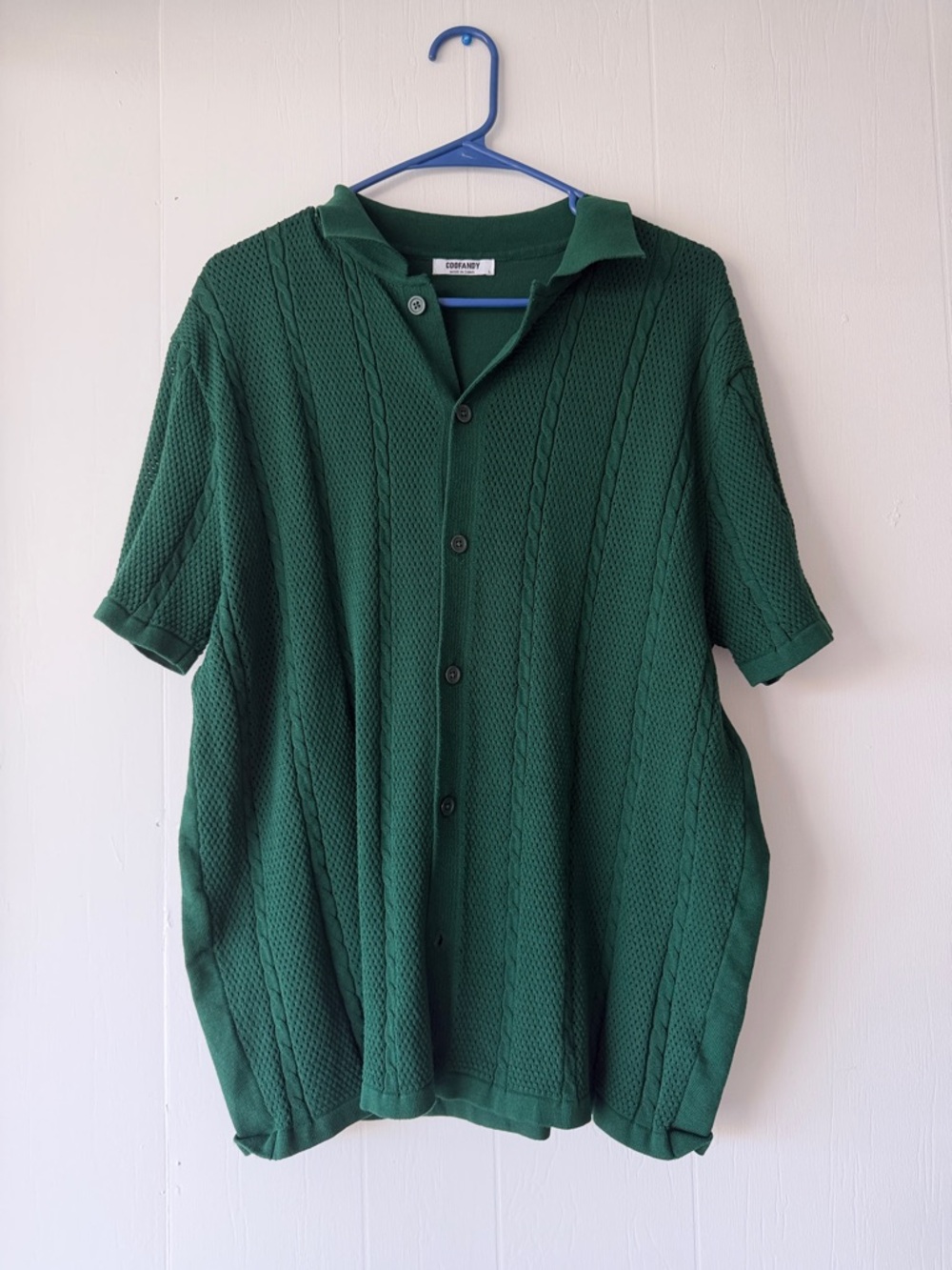 CozyCabin Men's Dark Green Short-Sleeve Button-Down Knit Shirt